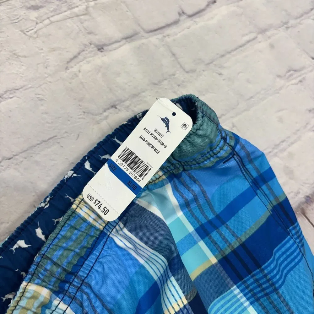 NWT Tommy Bahama Men Naple Riviera Madras Swim Shorts Trunks XL X-Large C137 -25